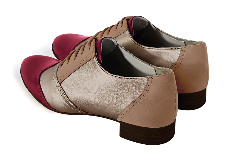 Burgundy red, bronze gold and biscuit beige women's fashion lace-up shoes.. Rear view - Florence KOOIJMAN